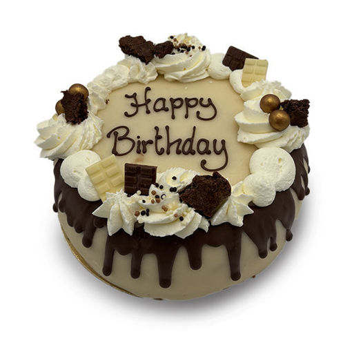 Afbeelding van Wit marsepein taartje met bruine drip